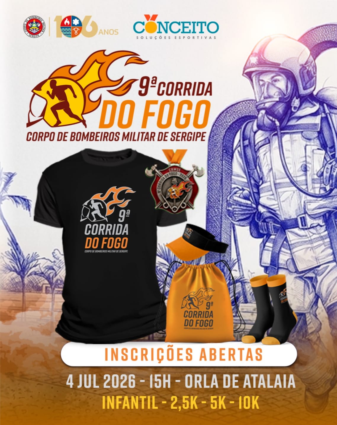 Estão abertas as inscrições para a 9ª Corrida do Fogo, no dia 04 de julho, em Aracaju