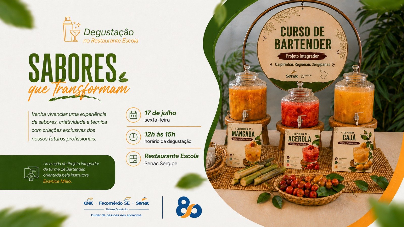 Futuros bartenders do Senac Sergipe apresentam releituras regionais de caipirinhas