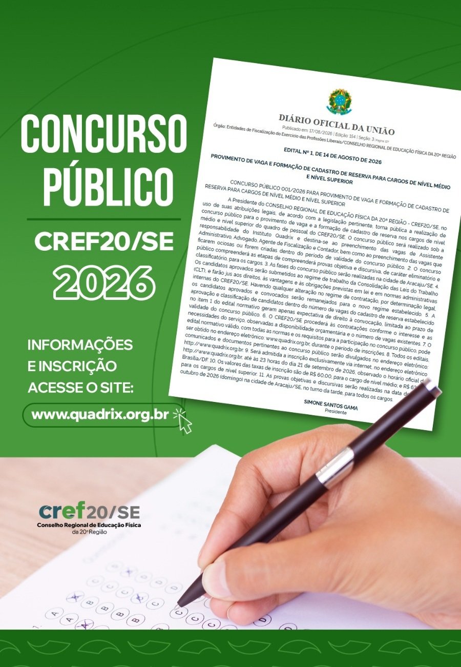 CREF20/SE abre concurso público com 170 vagas para níveis médio e superior