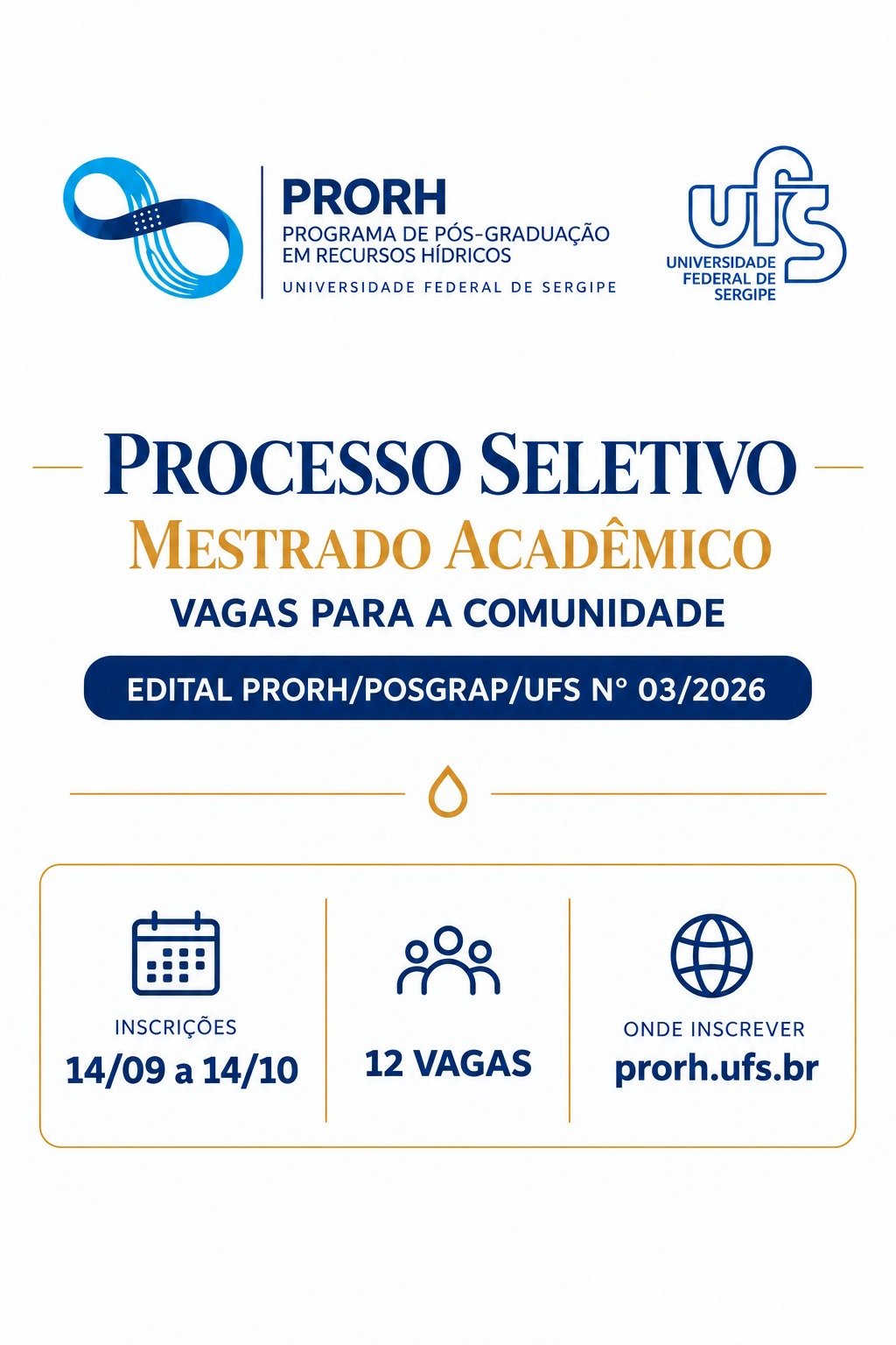 UFS abre processo seletivo para mestrado e doutorado em Recursos Hídricos