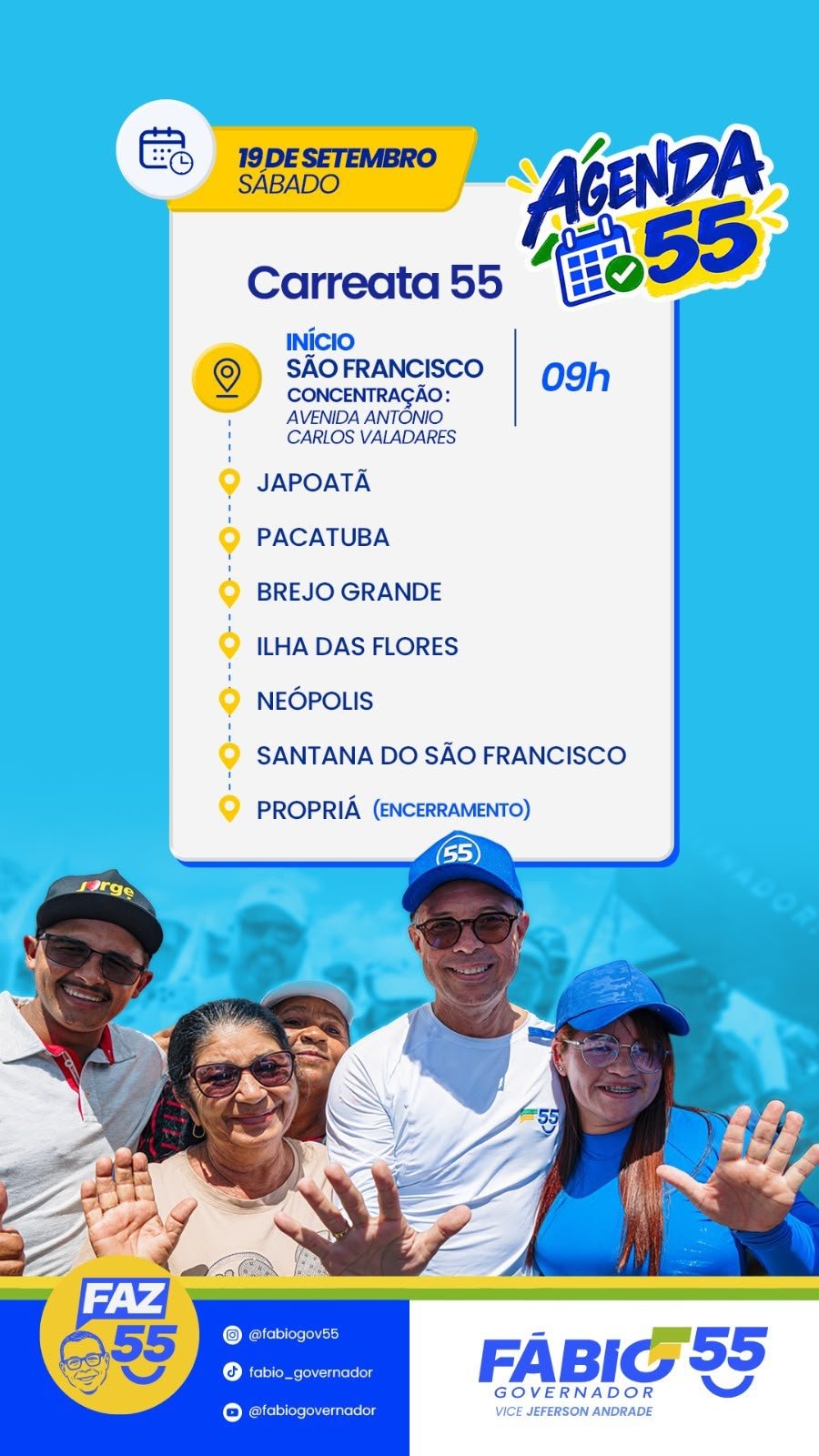 Governador Fábio percorre oito municípios do Baixo São Francisco em grande carreata neste sábado